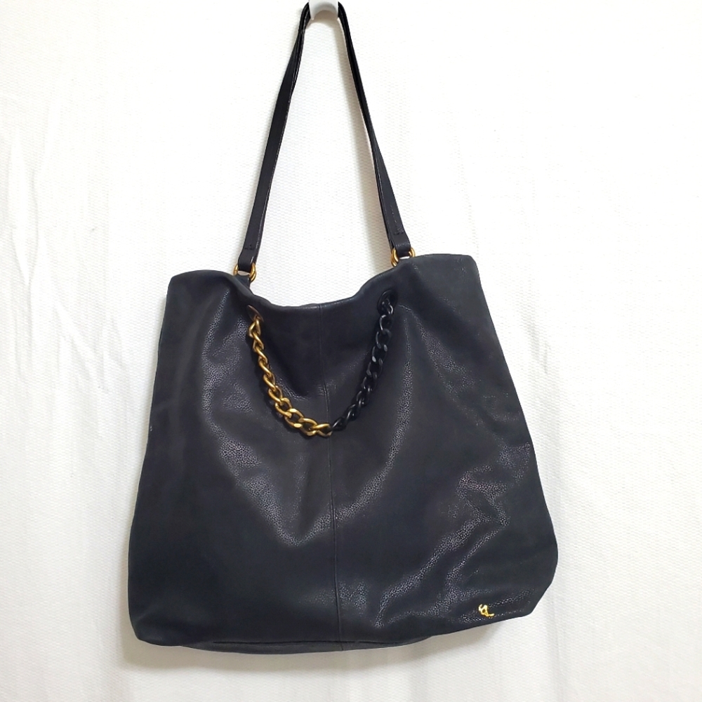 Elliott Lucca Textured Black Leather Large Tote